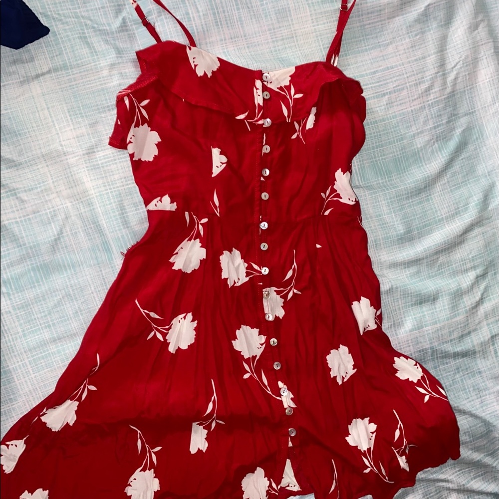 Floral Print Mini Red Dress